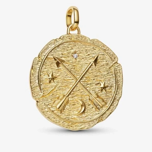 Pandora Gold Textured Pendant with Arrows and Stars - Picture 1 of 4